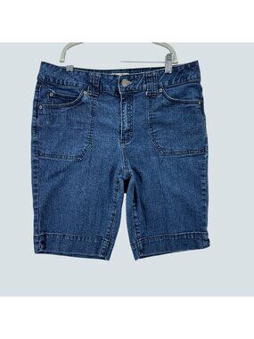 St. Johns Bay Womens Denim Bermuda Shorts Size 12 Stretch Blue Casual Pockets